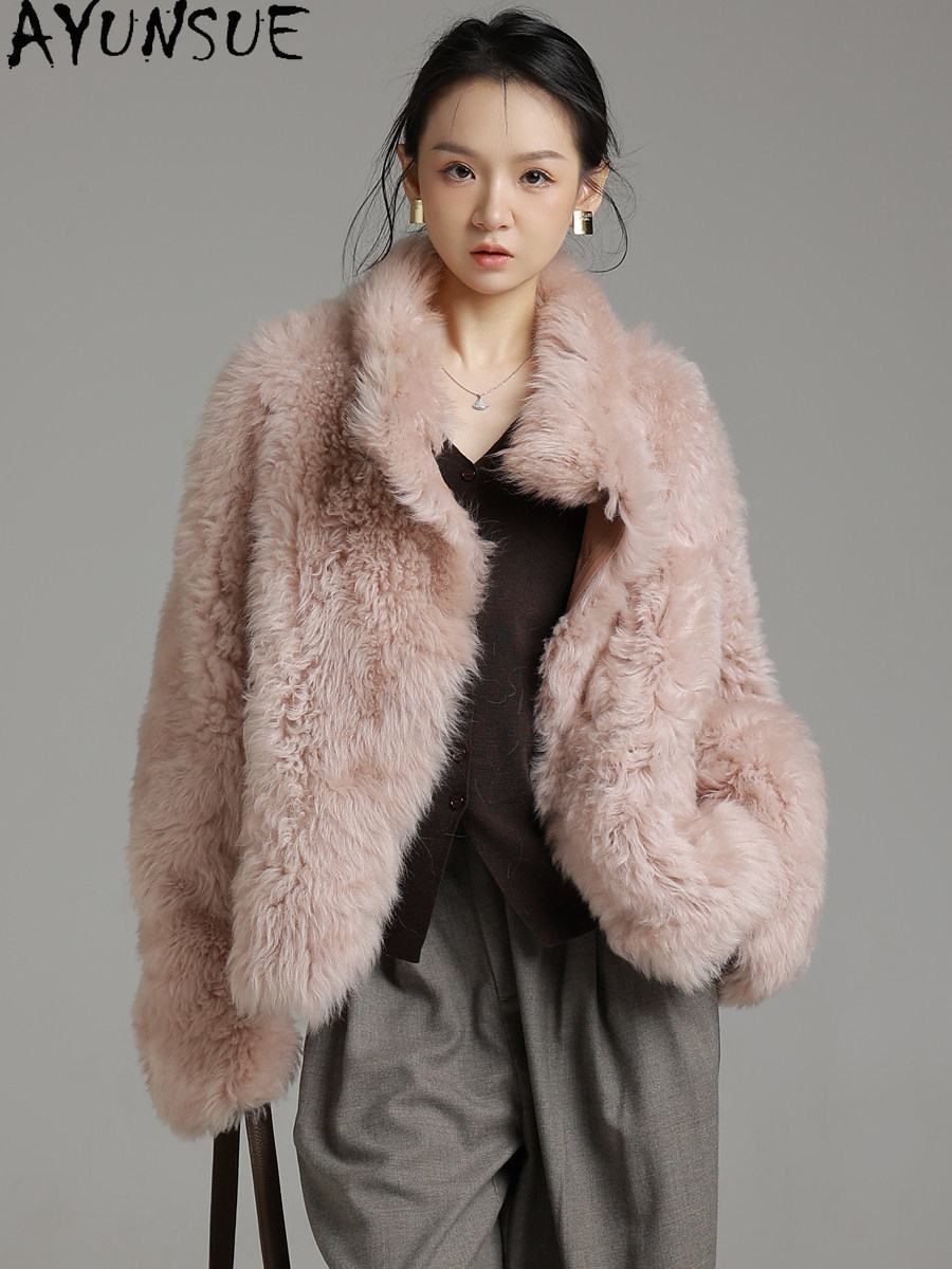 Wool Coat Peacoat - AYUNSUE Cappotto in Vera Pelle di