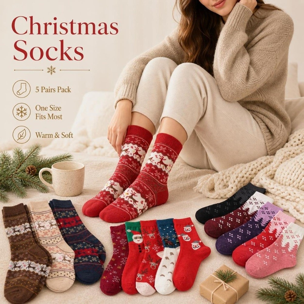Thermal Sock Wool - 5 paia di calzini natalizi rinforzati